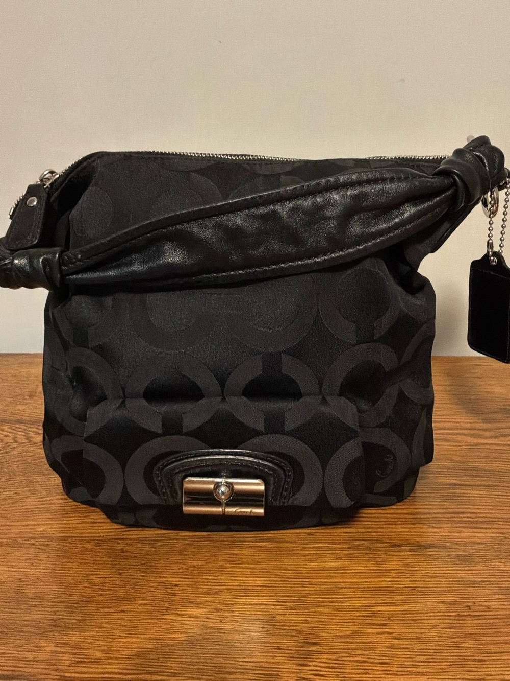 Coach Black Signature Shoulder Bag with Turn-Lock